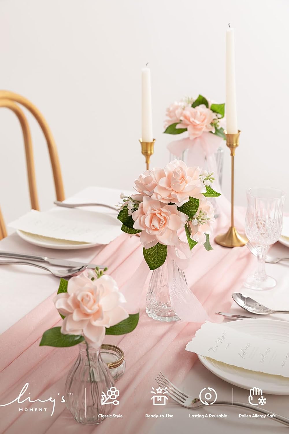 White Artificial Gardenia Flowers with Stems, 25 pcs
