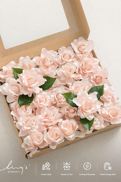 White Artificial Gardenia Flowers with Stems, 25 pcs