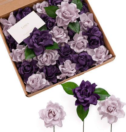 White Artificial Gardenia Flowers with Stems, 25 pcs