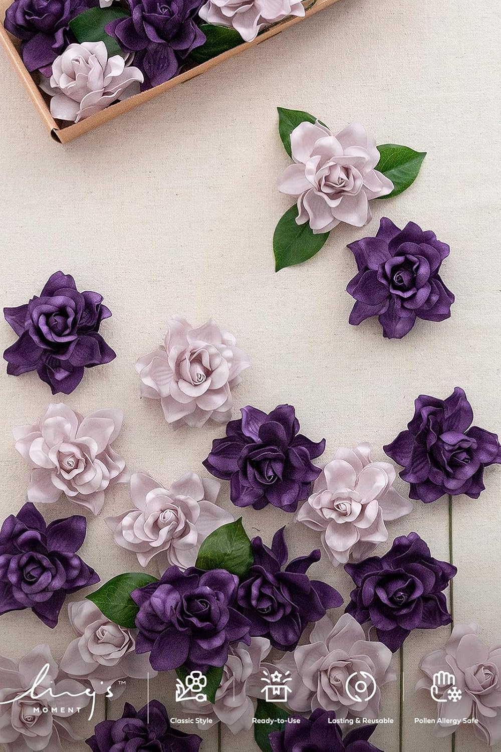 White Artificial Gardenia Flowers with Stems, 25 pcs