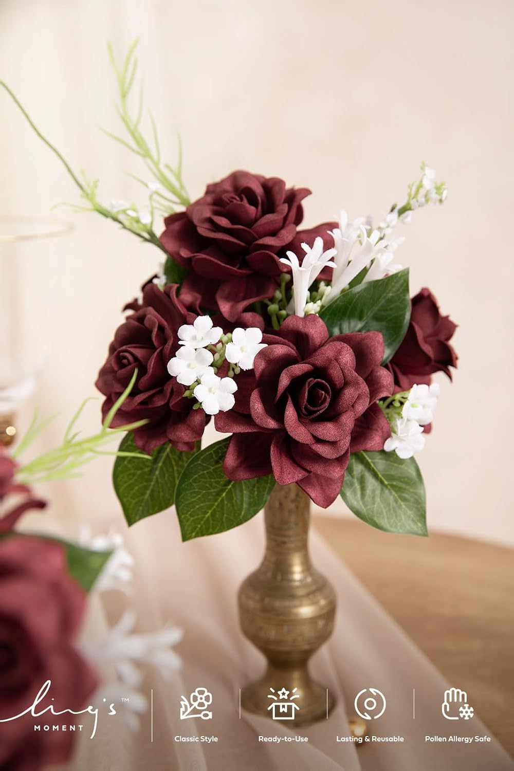 White Artificial Gardenia Flowers with Stems, 25 pcs