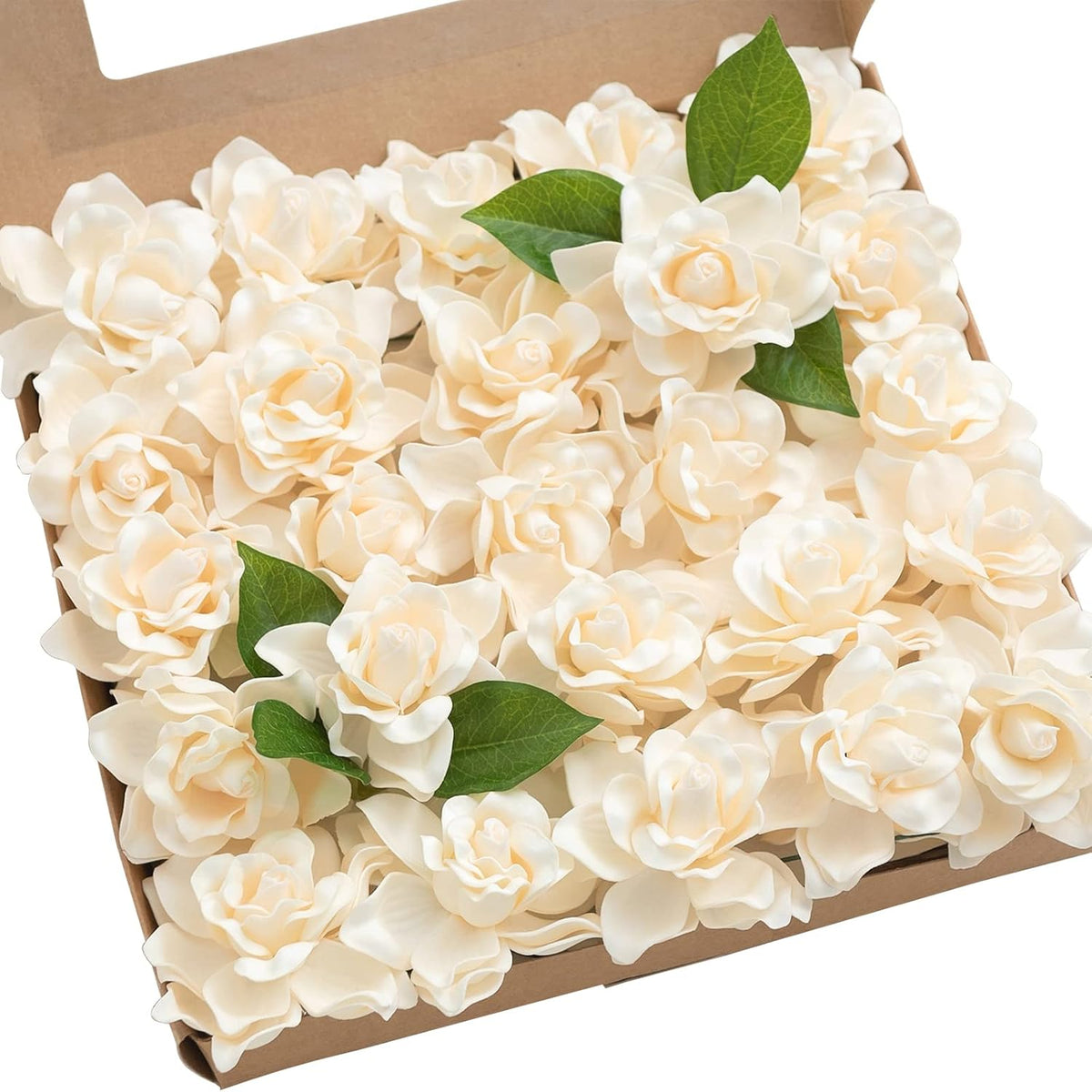 White Artificial Gardenia Flowers with Stems, 25 pcs