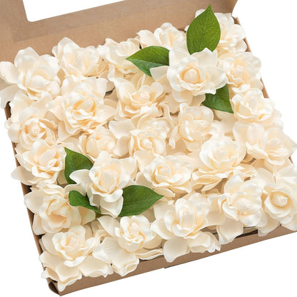 White Artificial Gardenia Flowers with Stems, 25 pcs