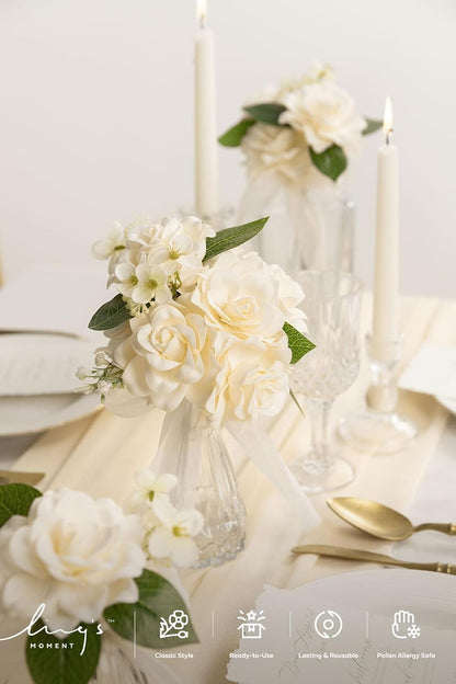White Artificial Gardenia Flowers with Stems, 25 pcs