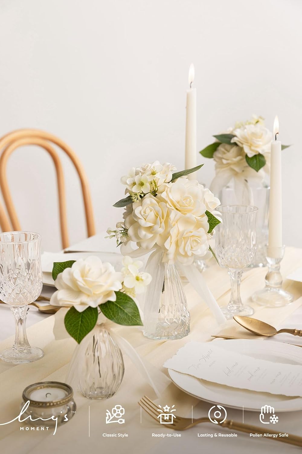 White Artificial Gardenia Flowers with Stems, 25 pcs