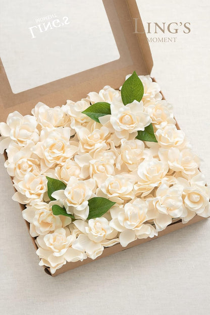 White Artificial Gardenia Flowers with Stems, 25 pcs