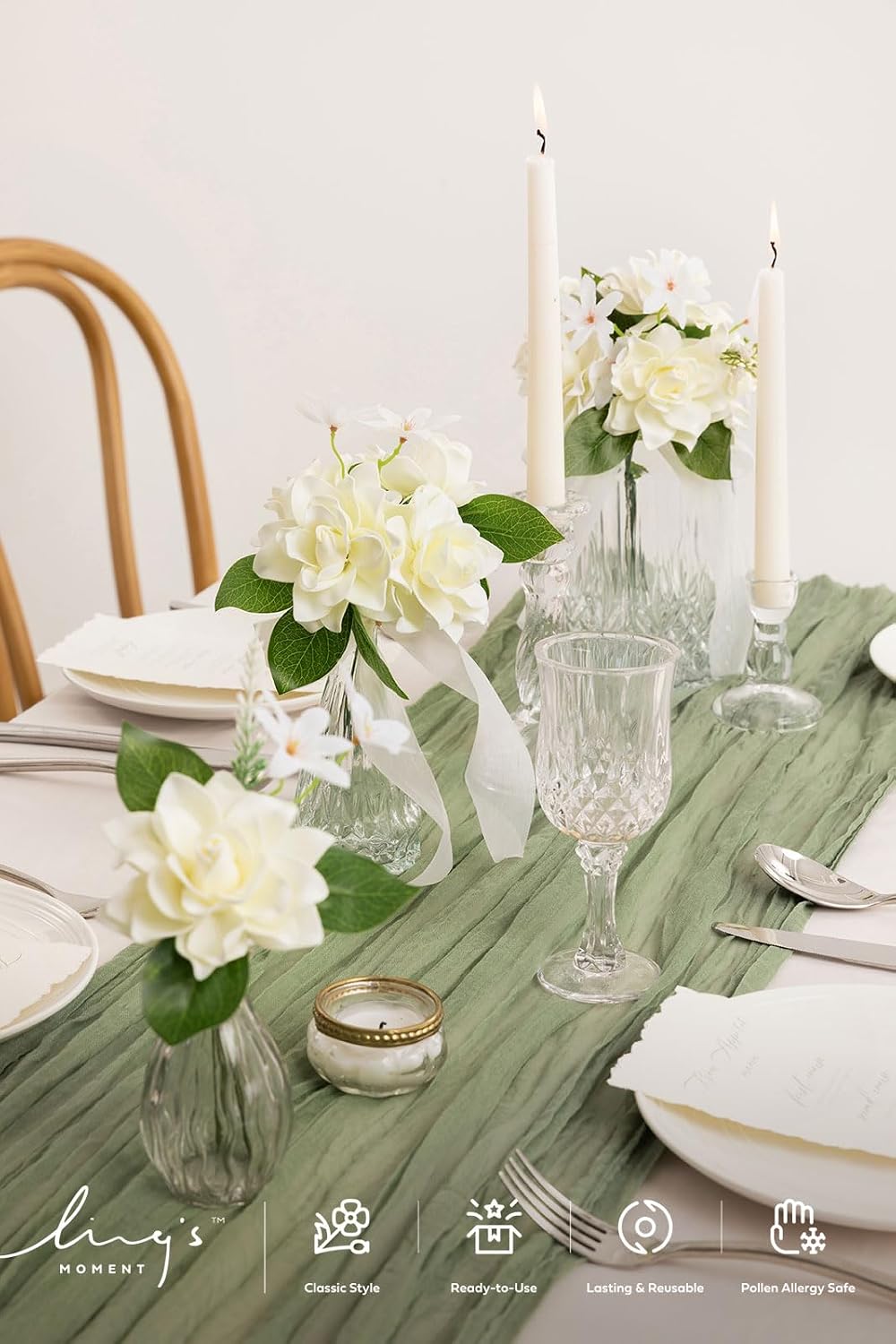 White Artificial Gardenia Flowers with Stems, 25 pcs