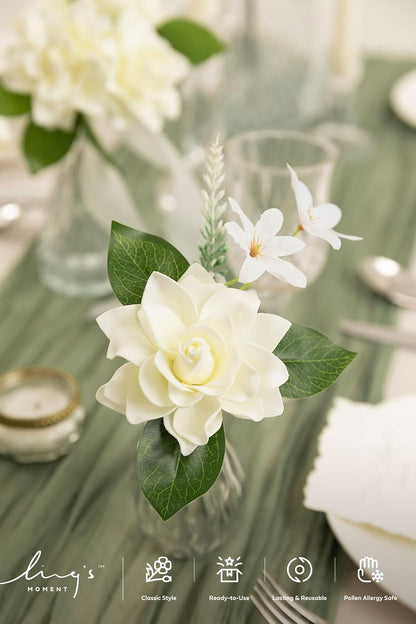 White Artificial Gardenia Flowers with Stems, 25 pcs