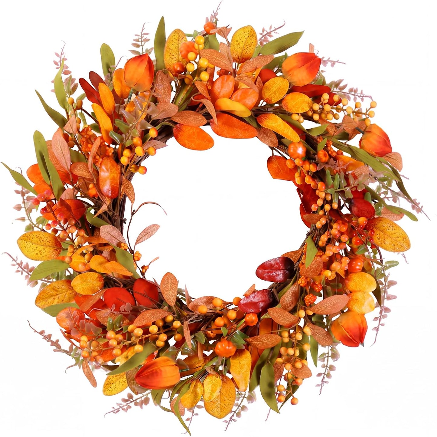 20'' Eucalyptus Wreath for Front Door, Porch, Window - Green Decor for Home, Farmhouse - Spring, Summer, Fall, All Seasons