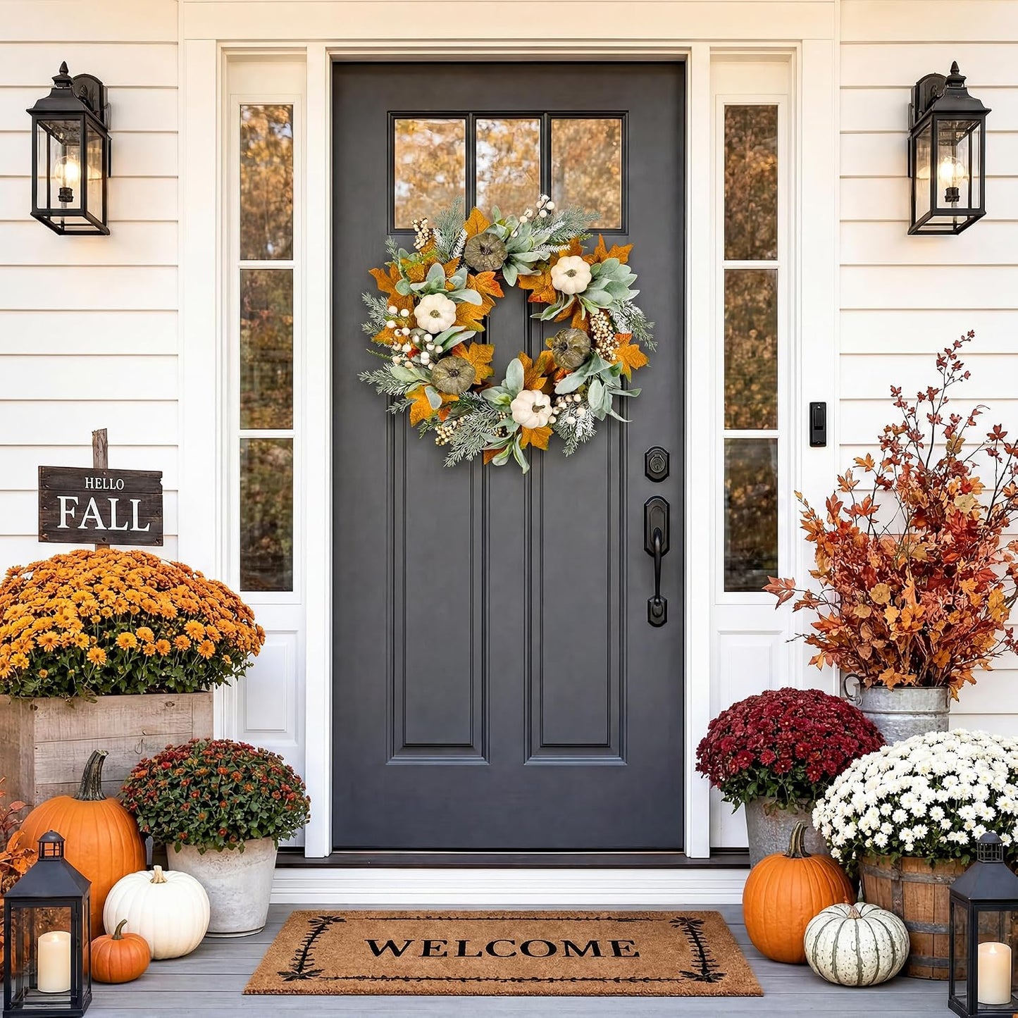 20'' Eucalyptus Wreath for Front Door, Porch, Window - Green Decor for Home, Farmhouse - Spring, Summer, Fall, All Seasons