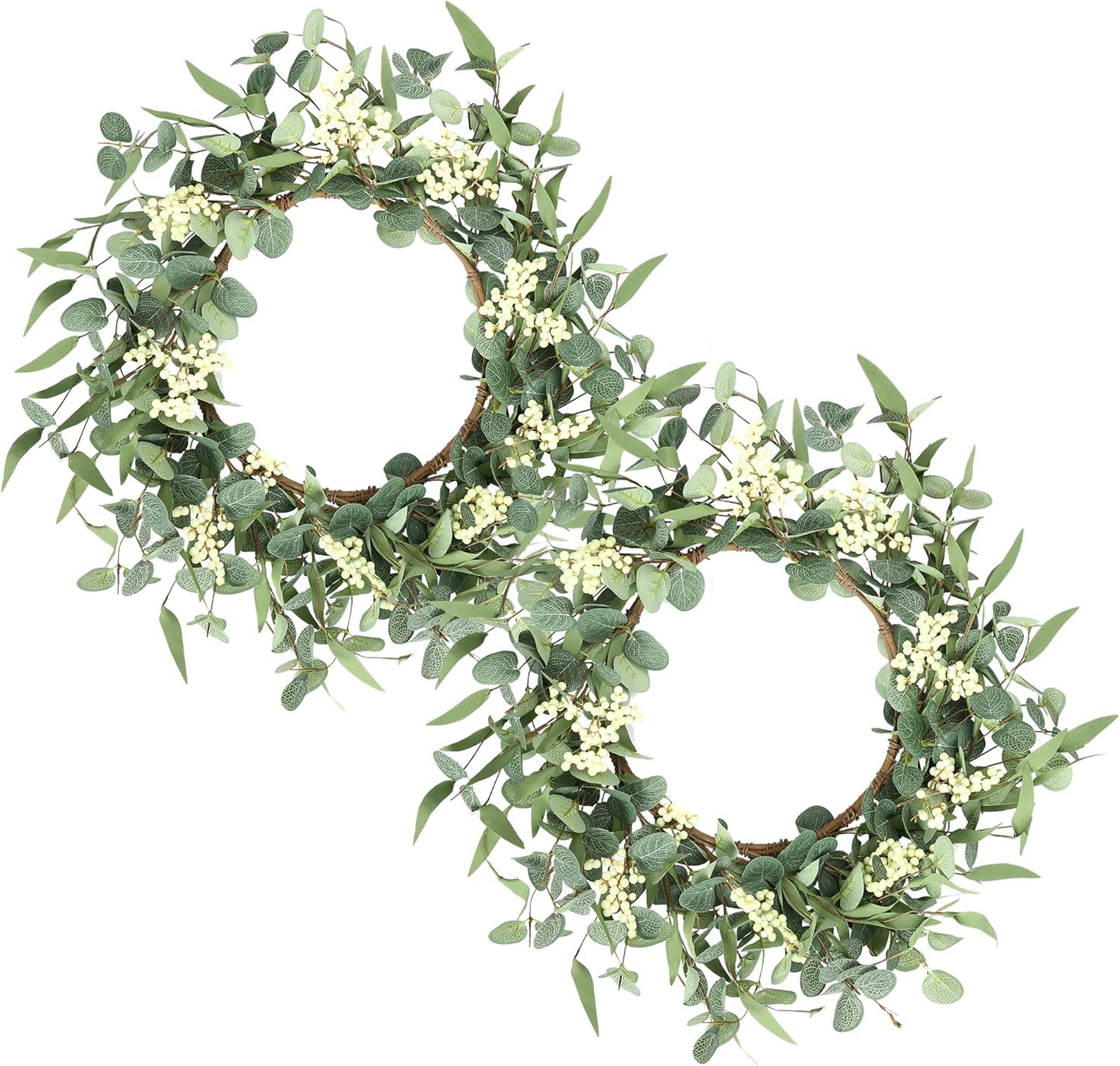 20'' Eucalyptus Wreath for Front Door, Porch, Window - Green Decor for Home, Farmhouse - Spring, Summer, Fall, All Seasons
