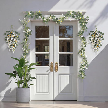 20'' Eucalyptus Wreath for Front Door, Porch, Window - Green Decor for Home, Farmhouse - Spring, Summer, Fall, All Seasons