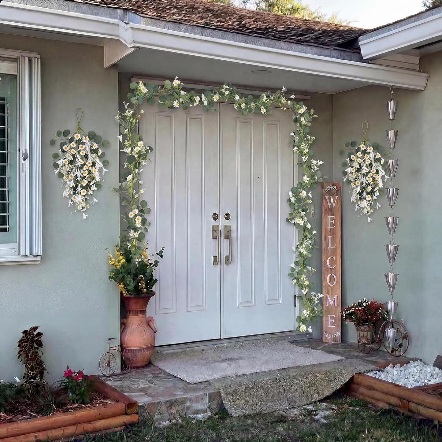 20'' Eucalyptus Wreath for Front Door, Porch, Window - Green Decor for Home, Farmhouse - Spring, Summer, Fall, All Seasons