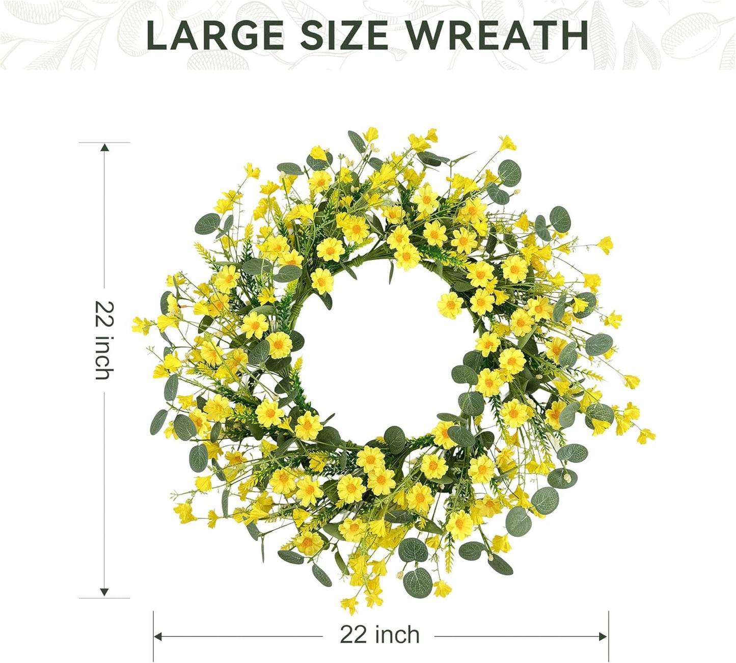 20'' Eucalyptus Wreath for Front Door, Porch, Window - Green Decor for Home, Farmhouse - Spring, Summer, Fall, All Seasons