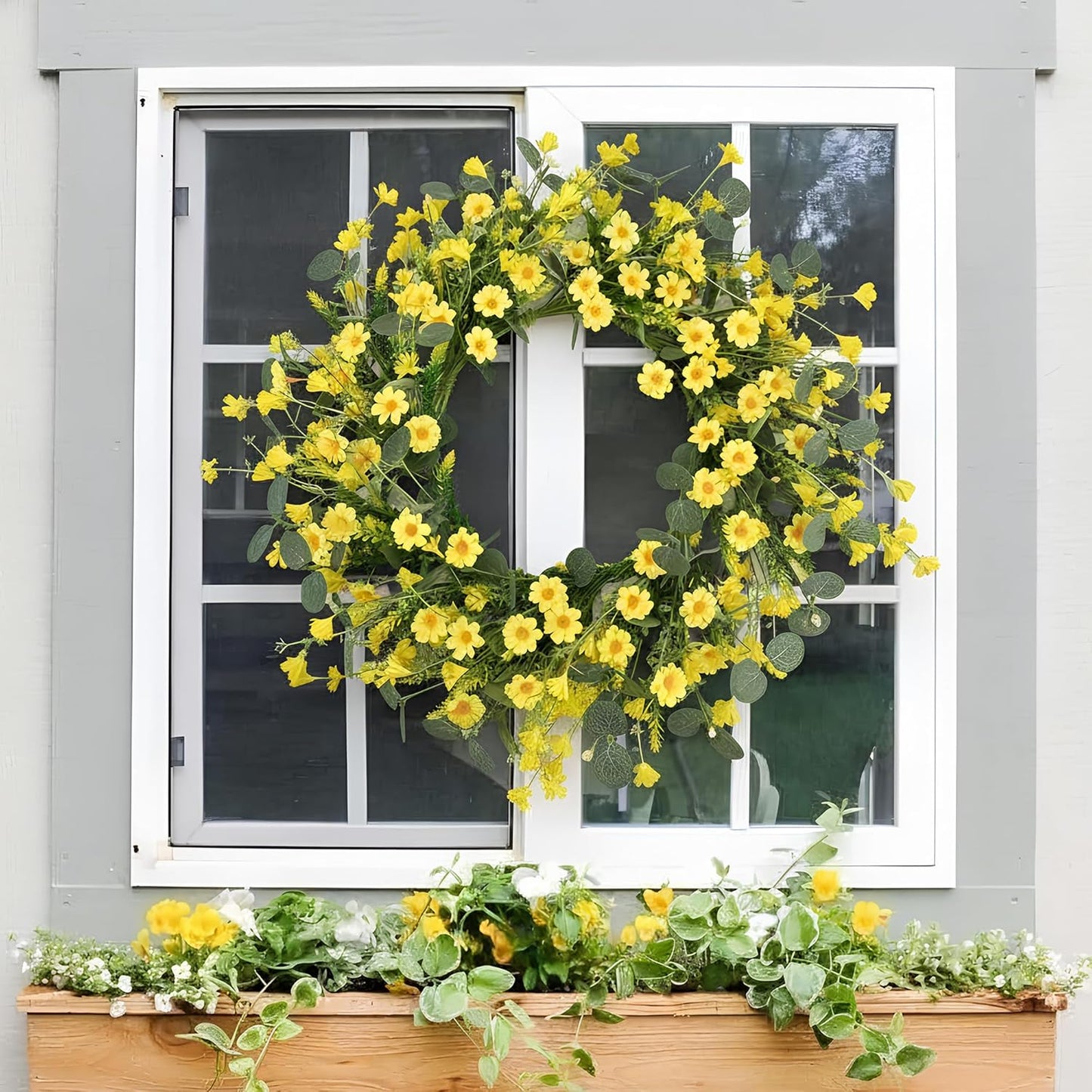 20'' Eucalyptus Wreath for Front Door, Porch, Window - Green Decor for Home, Farmhouse - Spring, Summer, Fall, All Seasons