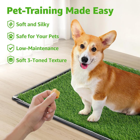 Dog Grass Pad with Tray for Dogs Puppy Potty Training to Pee & Poop Indoor