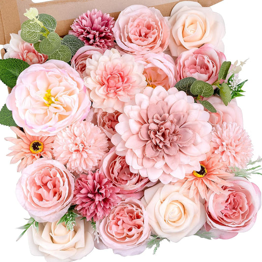Artificial Flower Box Set Faux Flowers Fake Roses with Stems for DIY