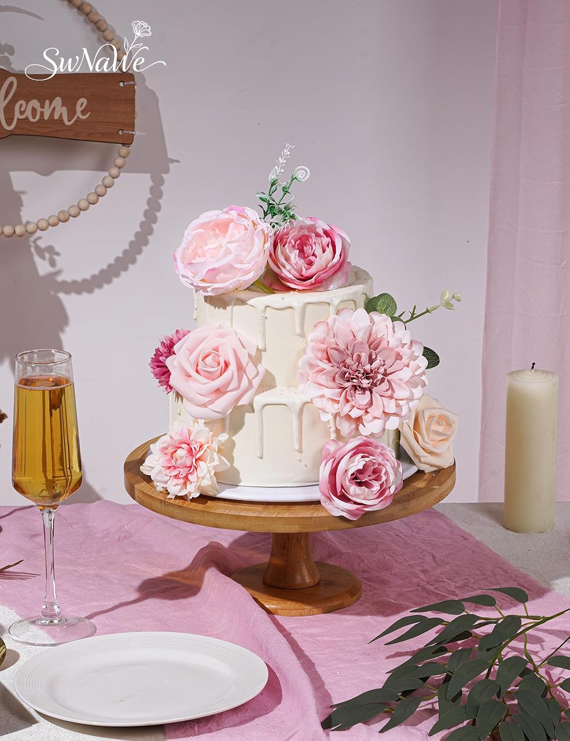 Artificial Flower Box Set Faux Flowers Fake Roses with Stems for DIY