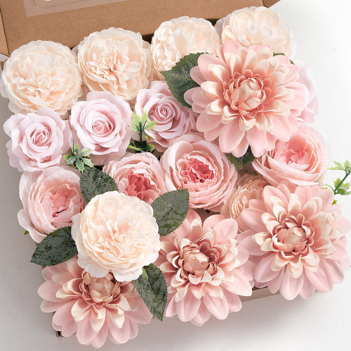 Artificial Flower Box Set Faux Flowers Fake Roses with Stems for DIY