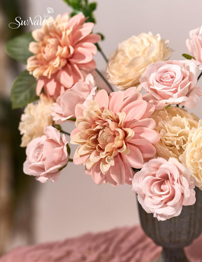 Artificial Flower Box Set Faux Flowers Fake Roses with Stems for DIY