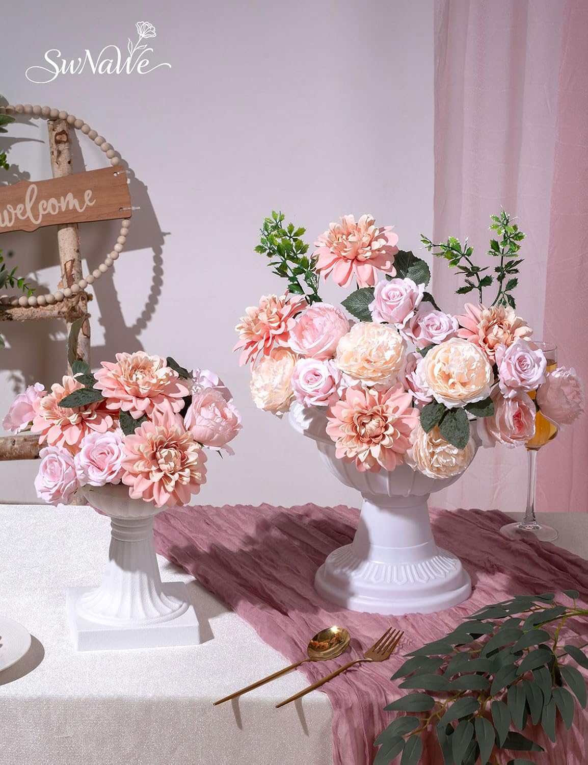 Artificial Flower Box Set Faux Flowers Fake Roses with Stems for DIY