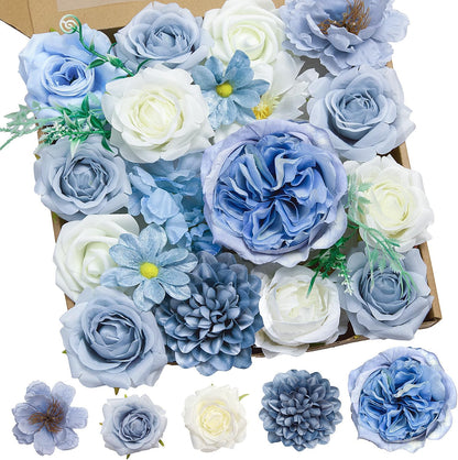Artificial Flower Box Set Faux Flowers Fake Roses with Stems for DIY