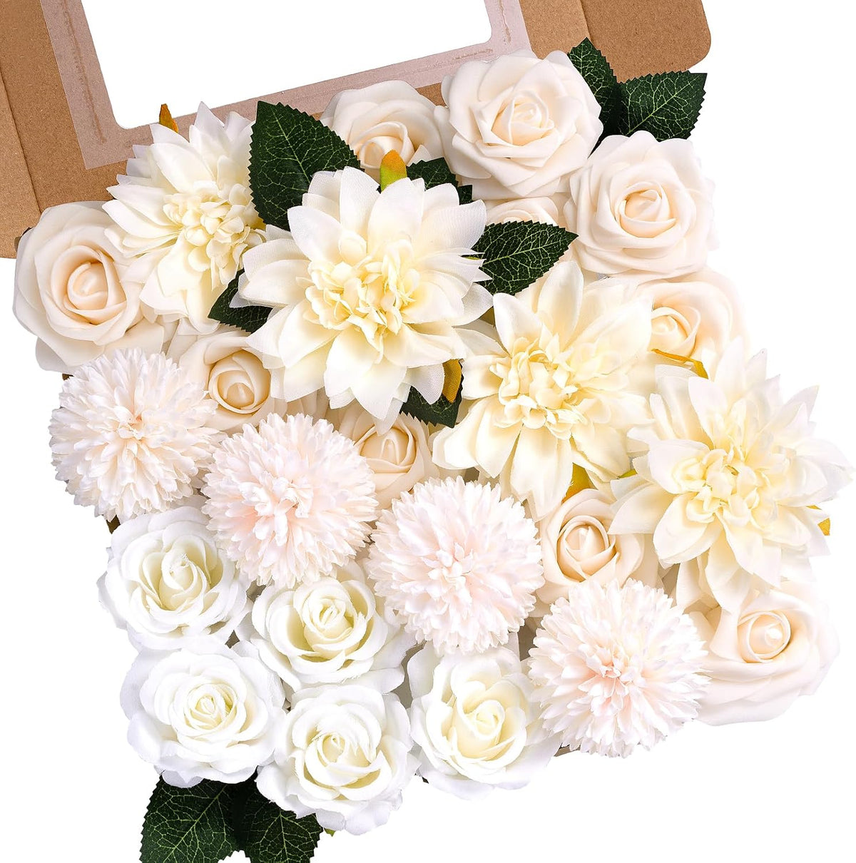 Artificial Flower Box Set Faux Flowers Fake Roses with Stems for DIY