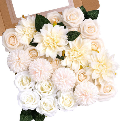 Artificial Flower Box Set Faux Flowers Fake Roses with Stems for DIY