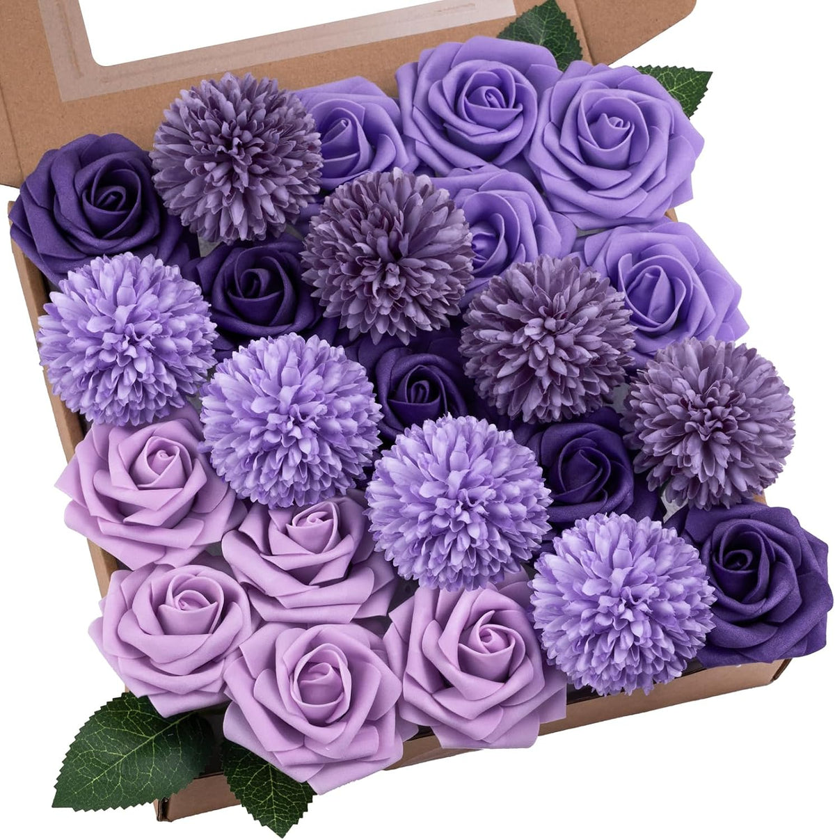Artificial Flower Box Set Faux Flowers Fake Roses with Stems for DIY