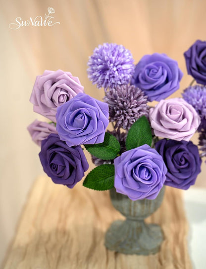 Artificial Flower Box Set Faux Flowers Fake Roses with Stems for DIY