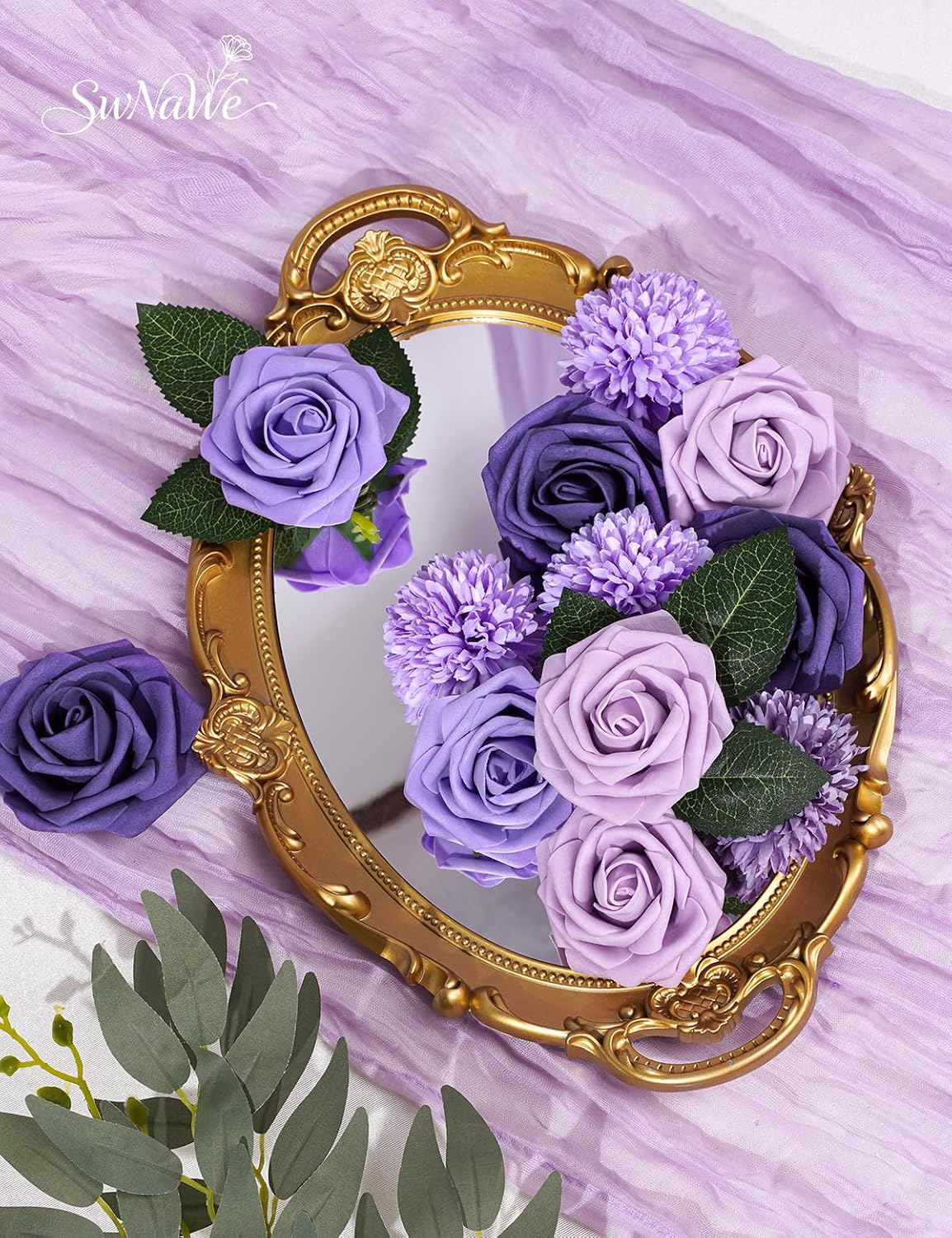 Artificial Flower Box Set Faux Flowers Fake Roses with Stems for DIY