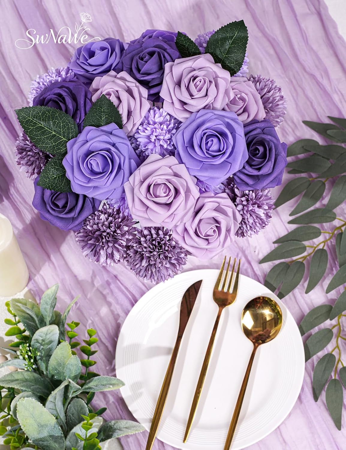 Artificial Flower Box Set Faux Flowers Fake Roses with Stems for DIY