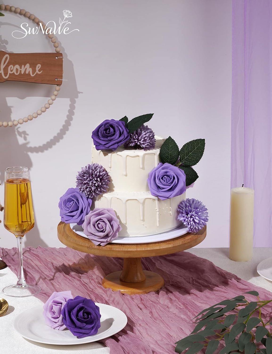 Artificial Flower Box Set Faux Flowers Fake Roses with Stems for DIY
