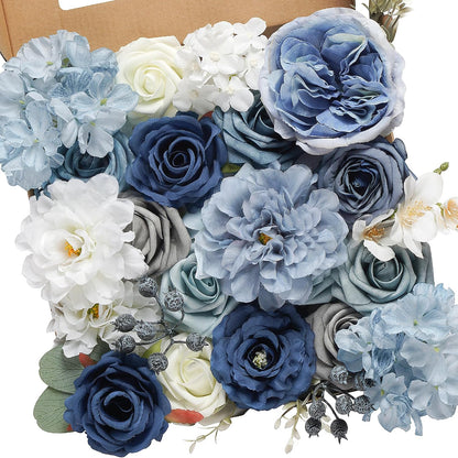 Artificial Flower Box Set Faux Flowers Fake Roses with Stems for DIY