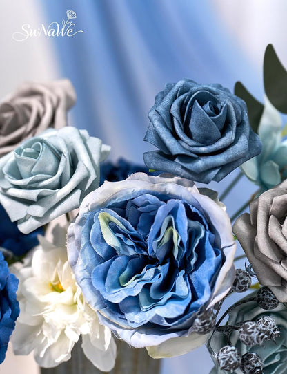 Artificial Flower Box Set Faux Flowers Fake Roses with Stems for DIY