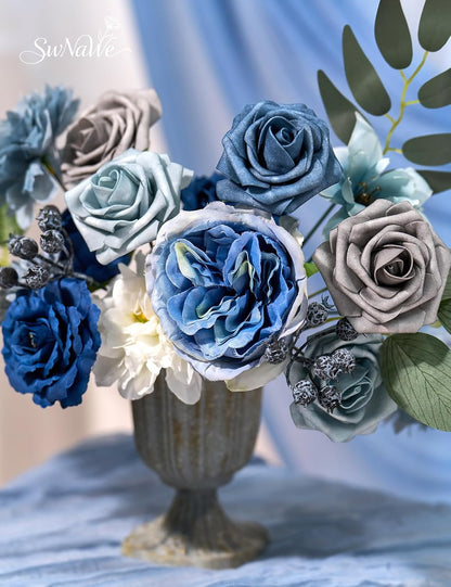 Artificial Flower Box Set Faux Flowers Fake Roses with Stems for DIY