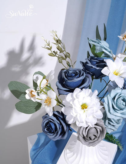 Artificial Flower Box Set Faux Flowers Fake Roses with Stems for DIY