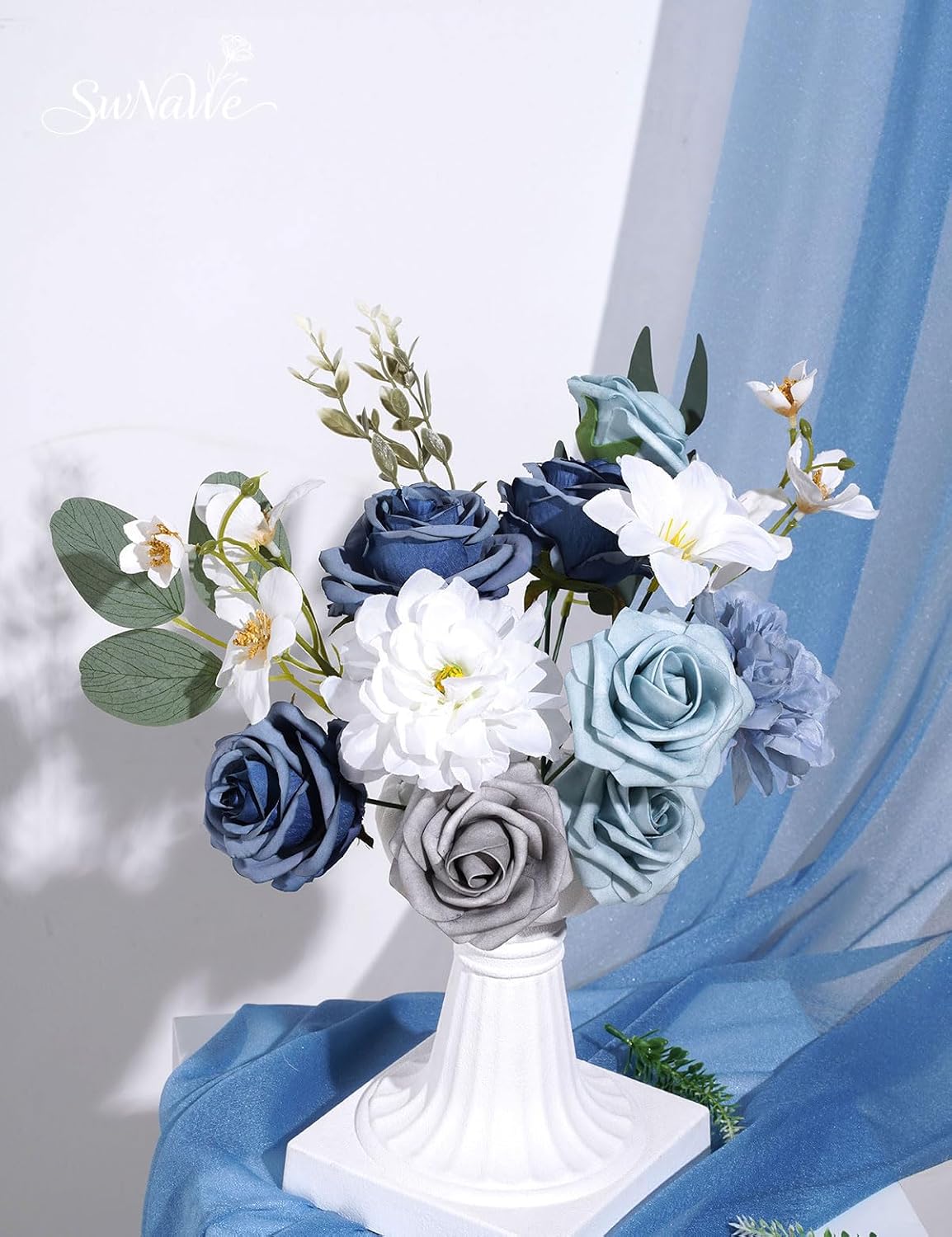 Artificial Flower Box Set Faux Flowers Fake Roses with Stems for DIY