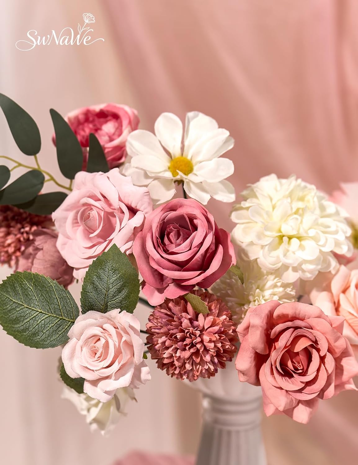 Artificial Flower Box Set Faux Flowers Fake Roses with Stems for DIY