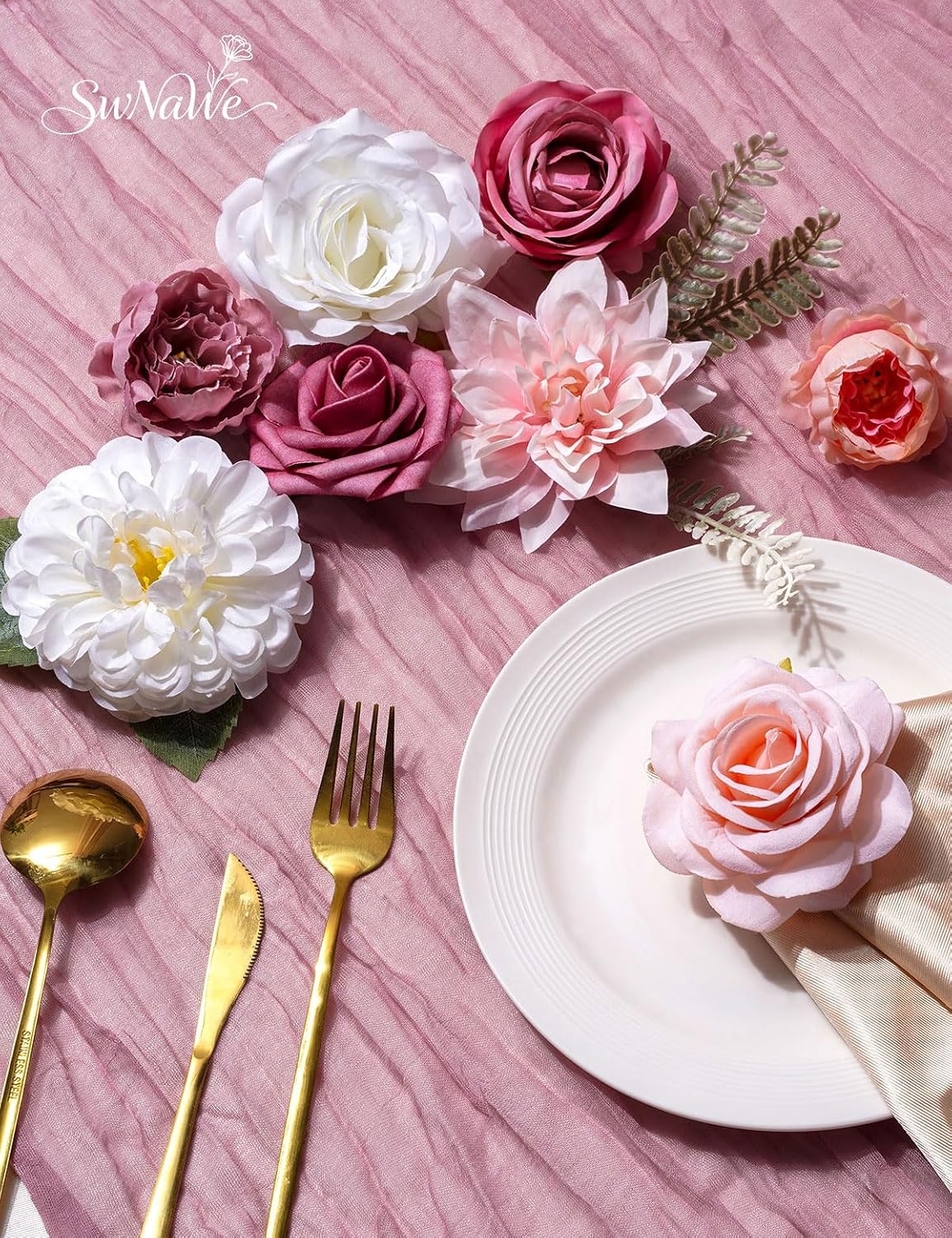 Artificial Flower Box Set Faux Flowers Fake Roses with Stems for DIY