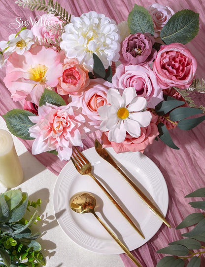 Artificial Flower Box Set Faux Flowers Fake Roses with Stems for DIY