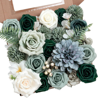 Artificial Flower Box Set Faux Flowers Fake Roses with Stems for DIY