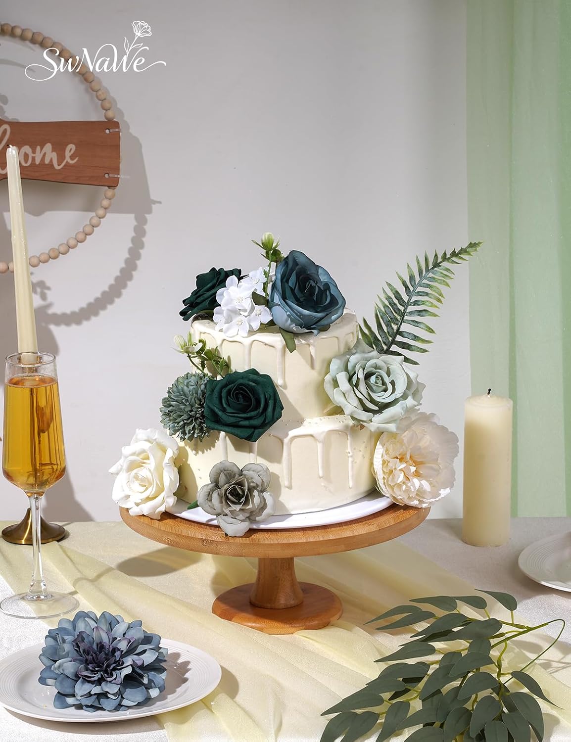 Artificial Flower Box Set Faux Flowers Fake Roses with Stems for DIY