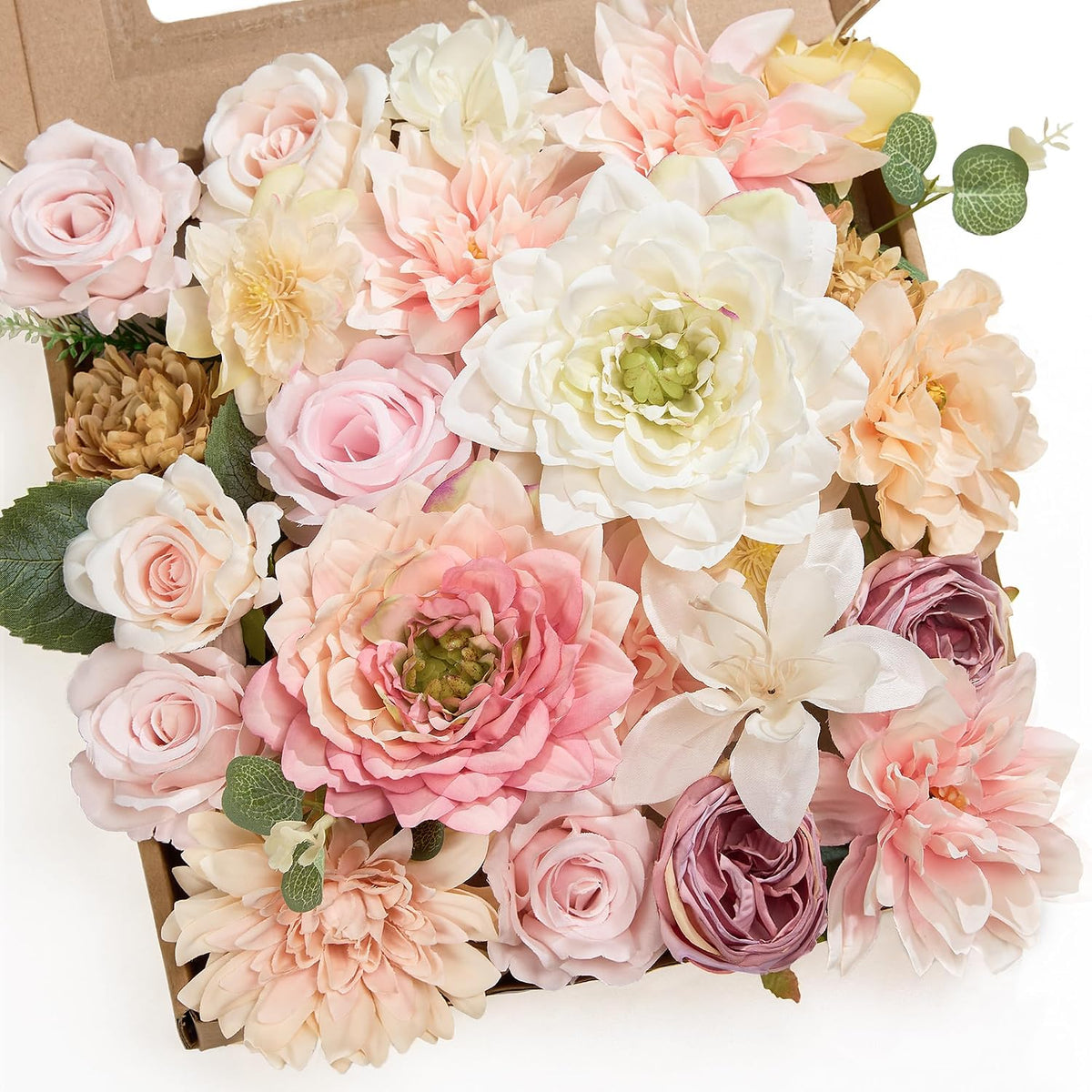 Artificial Flower Box Set Faux Flowers Fake Roses with Stems for DIY