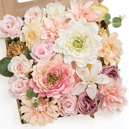 Artificial Flower Box Set Faux Flowers Fake Roses with Stems for DIY