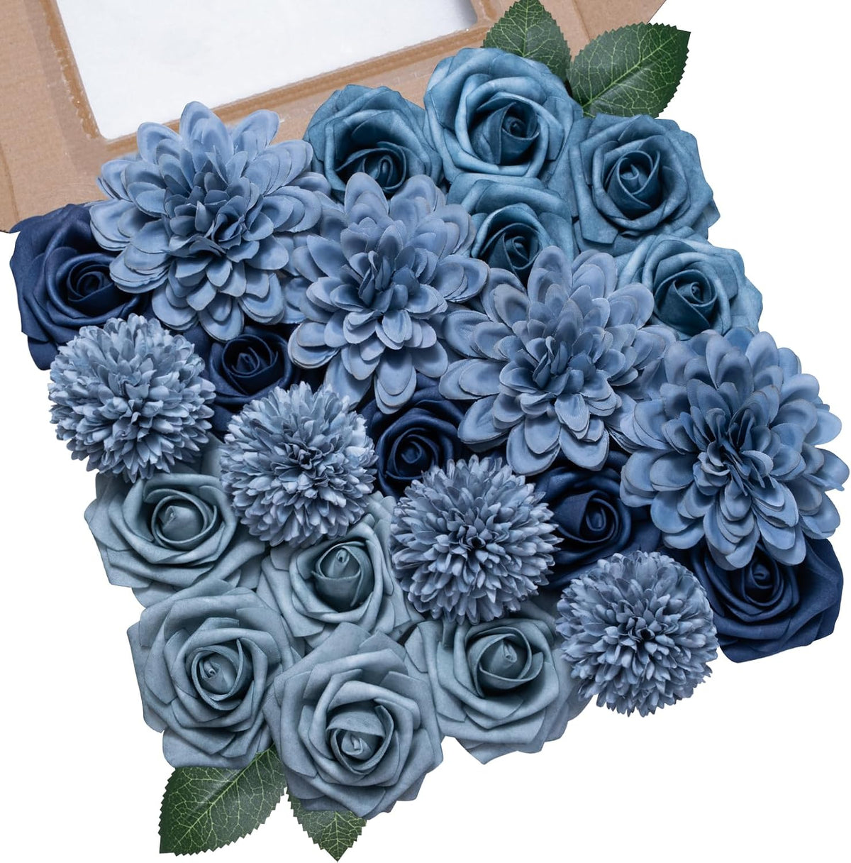 Artificial Flower Box Set Faux Flowers Fake Roses with Stems for DIY