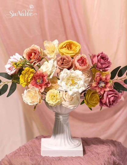 Artificial Flower Box Set Faux Flowers Fake Roses with Stems for DIY