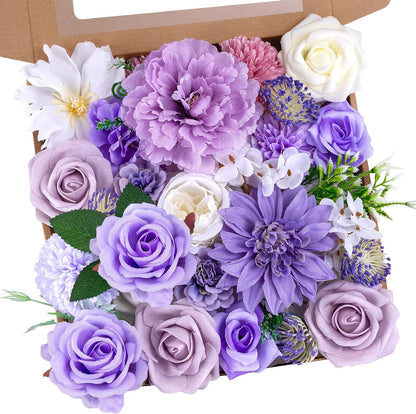 Artificial Flower Box Set Faux Flowers Fake Roses with Stems for DIY
