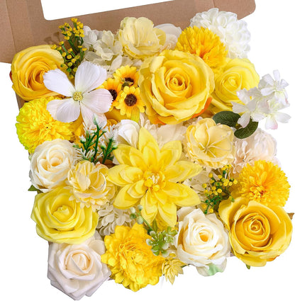 Artificial Flower Box Set Faux Flowers Fake Roses with Stems for DIY