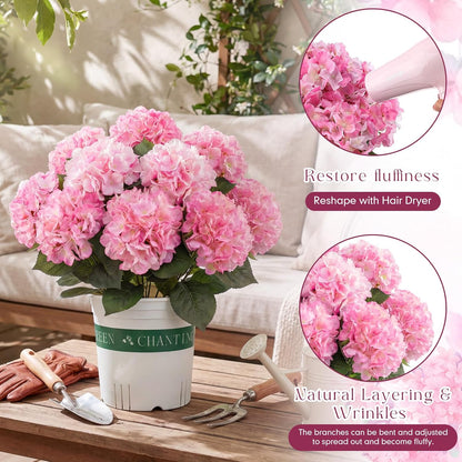 2 Pack Artificial Hydrangea Flowers in Pot, 20 Inch Faux Silk Hydrangea Arrangement, Gradient Purple Potted Fake Flowers for Table Centerpiece, Home, Wedding, Entryway Decor(Pink)